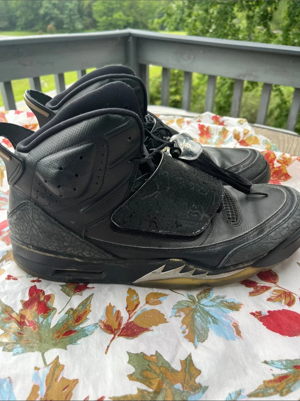Jordan Black Strap Basketball Sneakers with Elephant Print
